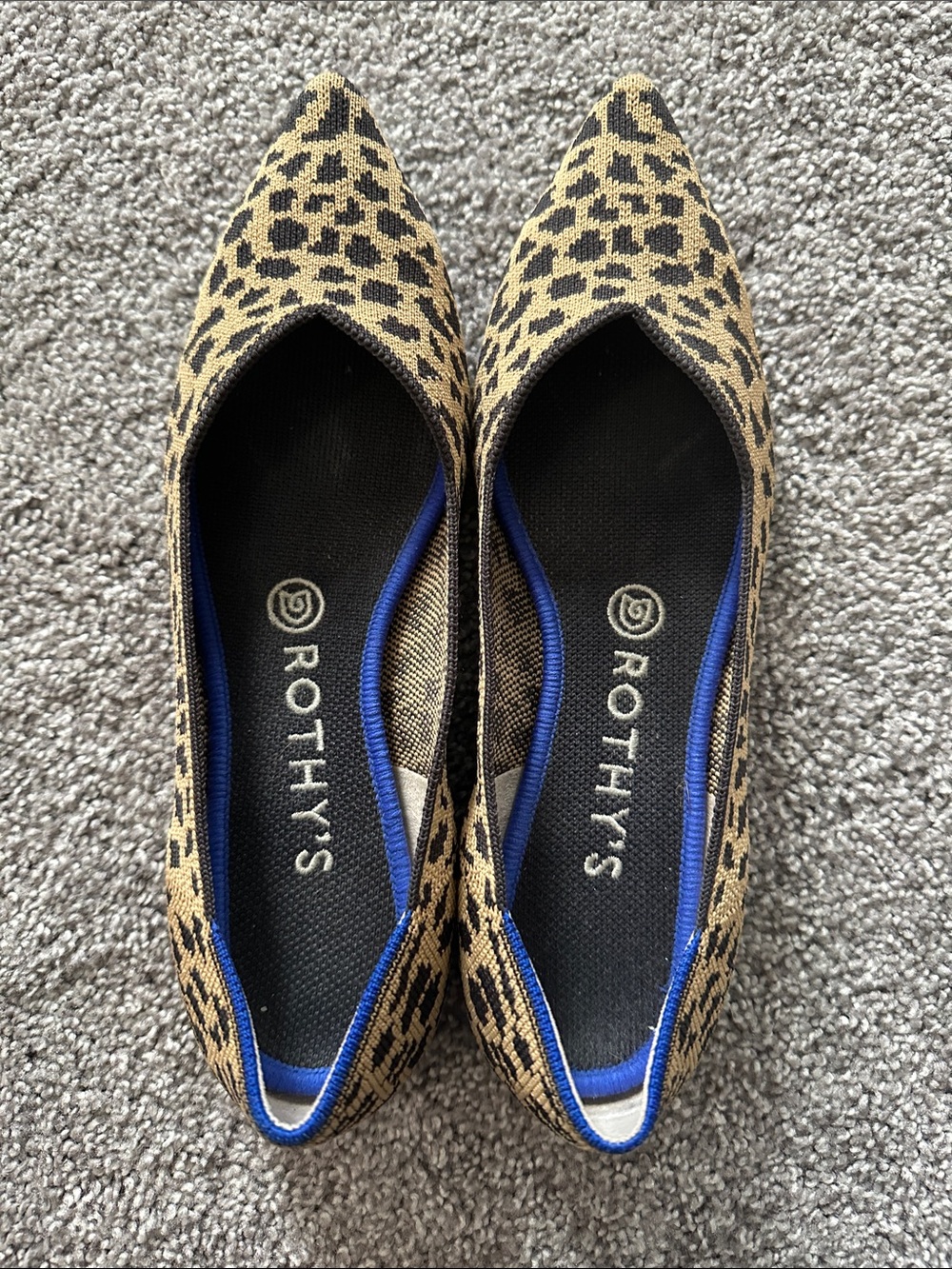 Rothy's Leopard Knit Pointed Toe Flats in Tan and Black